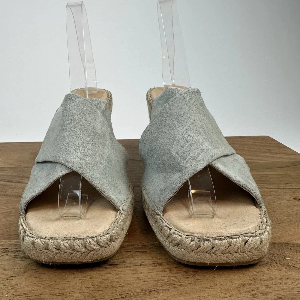 Womens Splendid Britt Teal Blue Leather Slip On Wedge Espadrille Sandals Size 10